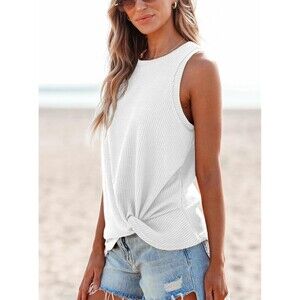 NWT Cupshe Tank Top Womens L White Waffle Knit Twist Casual Beach Resort